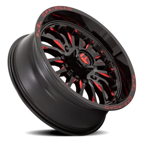 Fuel Arc UTV D822 22x7 +13 4x156mm 132mm Gloss Black Milled Red