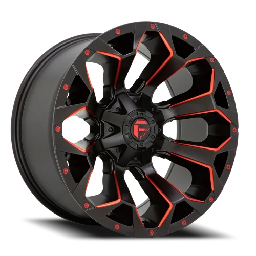 Fuel Assault D787 18x9 +1 5x114.3mm 78.1mm Matte Black Milled-Red Tint
