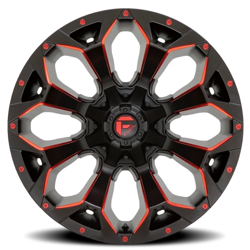 Fuel Assault D787 18x9 +1 5x114.3mm 78.1mm Matte Black Milled-Red Tint