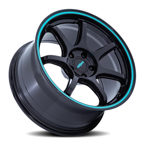 Rotiform BPU RC208BL 19x9.5 +40 5x100mm 56.15mm Gloss Black Teal Stripe