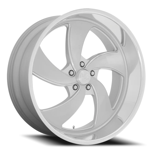 US Mags Desperado 5 U134 22x10.5 +1 5x120.65mm 72.7mm Brushed Silver Milled-Diamond Cut Lip