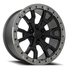24" Chevy Truck Replica FR99 Satin Black Carbon Gray Ring Wheel & Tire Package | 305/35R24 Lexani LX-Thirty Tires | Fits Escalade Tahoe Yukon Silverado Sierra