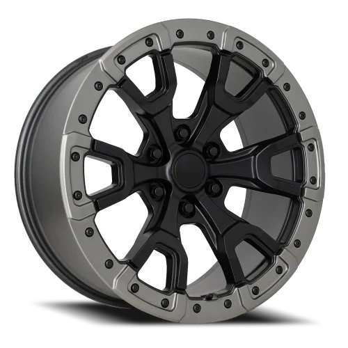 24" Chevy Truck Replica FR99 Satin Black Carbon Gray Ring Wheel & Tire Package | 285/40R24 Arroyo Grand Sport All Season Tires | Fits Escalade Tahoe Yukon Silverado Sierra