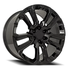26" Chevy Truck Replica FR201 Gloss Black Wheel & Tire Package | 33X13.50R26 RBP Repulsor M/T Tires | Fits Escalade Tahoe Yukon Silverado Sierra