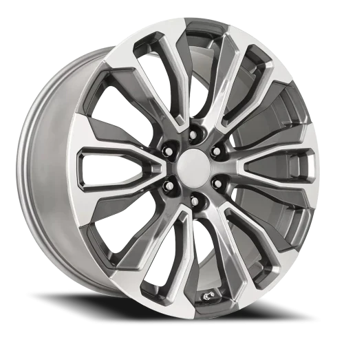 26" Chevy Truck Replica FR203 Gray Machined Wheel & Tire Package | 295/30R26 Lexani LX-Thirty Tires | Fits Escalade Tahoe Yukon Silverado Sierra