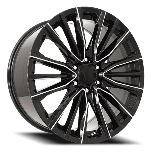 24" Chevy Truck Replica FR205 Gloss Black Milled Wheel & Tire Package | 285/40R24 Michelin LTX M/S2 Tires | Fits Escalade Tahoe Yukon Silverado Sierra