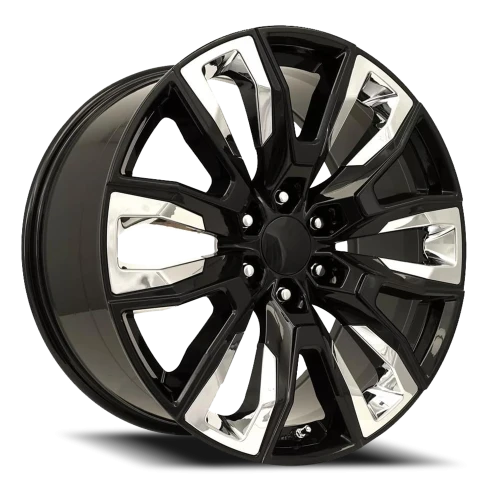 Factory Reproductions FR 207 GM Split 6 Spoke Replica CH 22x9 +28 6x139.7mm 78.1mm Black Chrome Inserts