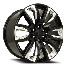 26" Chevy Truck Replica FR207 Gloss Black Chrome Inserts Wheel & Tire Package | 33X13.50R26 RBP Repulsor M/T Tires | Fits Escalade Tahoe Yukon Silverado Sierra