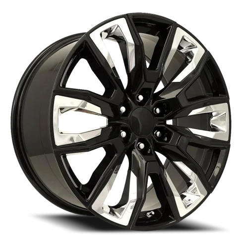 26" Chevy Truck Replica FR207 Gloss Black Chrome Inserts Wheel & Tire Package | 295/30R26 Lexani LX-Thirty Tires | Fits Escalade Tahoe Yukon Silverado Sierra