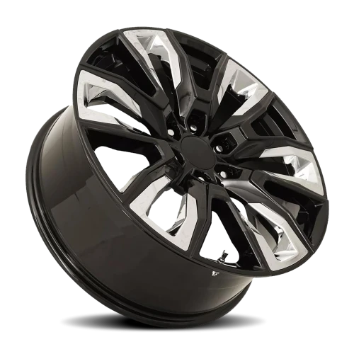 Factory Reproductions FR 207 GM Split 6 Spoke Replica GBCI 24x10 +31 6x139.7mm 78.1mm Black Chrome Inserts