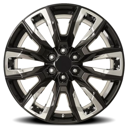 Factory Reproductions FR 207 GM Split 6 Spoke Replica GBCI 24x10 +31 6x139.7mm 78.1mm Black Chrome Inserts