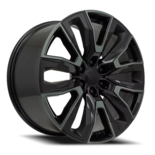 Factory Reproductions FR 207 GM Split 6 Spoke Replica GB 24x10 +31 6x139.7mm 78.1mm Gloss Black Machined Face-Dark Clear Satin Black Inserts