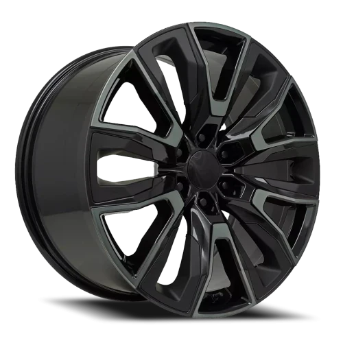 24" Chevy Truck Replica FR207 Gloss Black Machined Satin Black Inserts Wheel & Tire Package | 33X12.50R24 RBP Repulsor M/T Tires | Fits Escalade Tahoe Yukon Silverado Sierra