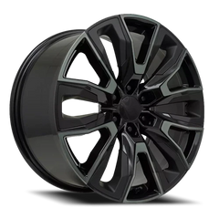 26" Chevy Truck Replica FR207 Gloss Black Machined Satin Black Inserts Wheel & Tire Package | 295/30R26 Lexani LX-Thirty Tires | Fits Escalade Tahoe Yukon Silverado Sierra