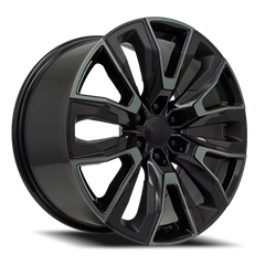 Factory Reproductions FR 207 GM Split 6 Spoke Replica GB 24x10 +31 6x139.7mm 78.1mm Gloss Black Machined Face-Dark Clear Satin Black Inserts
