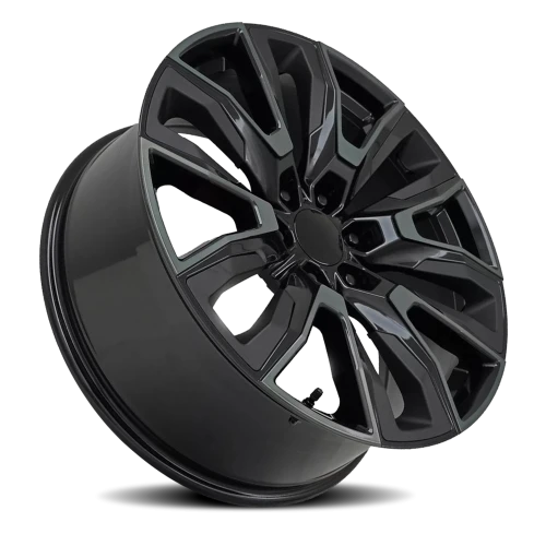 Factory Reproductions FR 207 GM Split 6 Spoke Replica GB 24x10 +31 6x139.7mm 78.1mm Gloss Black Machined Face-Dark Clear Satin Black Inserts