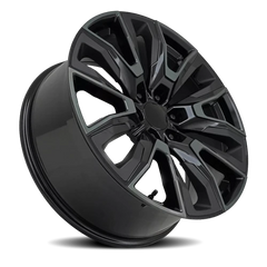 Factory Reproductions FR 207 GM Split 6 Spoke Replica GB 22x9 +28 6x139.7mm 78.1mm Gloss Black Machined Face-Dark Clear Satin Black Inserts