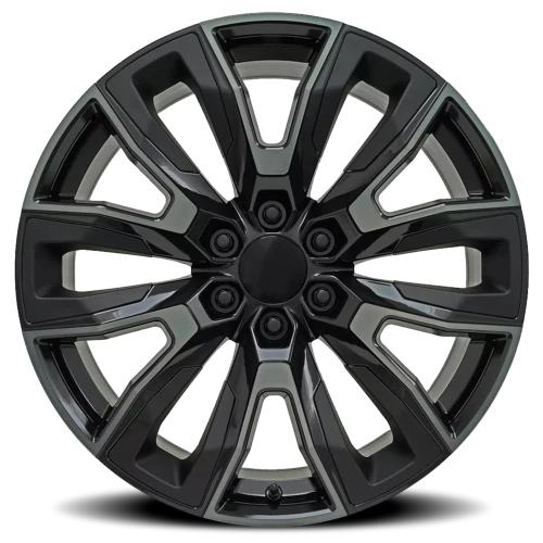 Factory Reproductions FR 207 GM Split 6 Spoke Replica GB 22x9 +28 6x139.7mm 78.1mm Gloss Black Machined Face-Dark Clear Satin Black Inserts