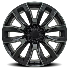 Factory Reproductions FR 207 GM Split 6 Spoke Replica GB 24x10 +31 6x139.7mm 78.1mm Gloss Black Machined Face-Dark Clear Satin Black Inserts