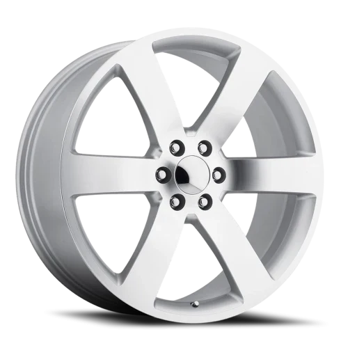 26" Chevy Truck Replica FR32 Silver Machined Wheel & Tire Package | 33X13.50R26 RBP Repulsor M/T Tires | Fits Escalade Tahoe Yukon Silverado Sierra