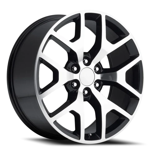 26" Chevy Truck Replica FR44 Gloss Black Machined Wheel & Tire Package | 33X13.50R26 RBP Repulsor M/T Tires | Fits Escalade Tahoe Yukon Silverado Sierra
