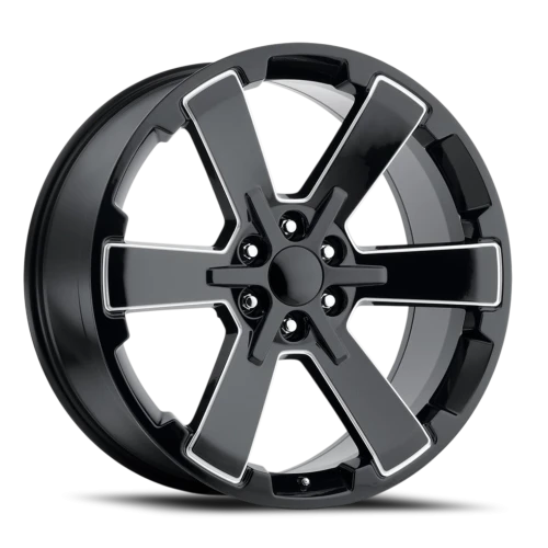 Factory Reproductions FR 45 GMC Dual Six Star Replica GB-M 22x9 +24 6x139.7mm 78.1mm Gloss Black Milled Ball