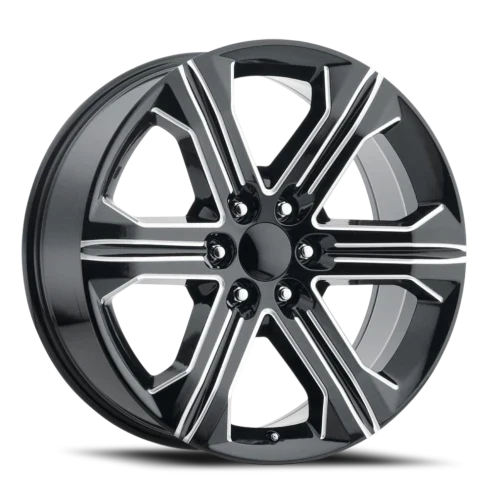 24" Chevy Truck Replica FR47 Gloss Black Milled Wheel & Tire Package | 285/40R24 Arroyo Grand Sport All Season Tires | Fits Escalade Tahoe Yukon Silverado Sierra