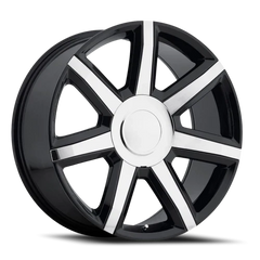 22" Chevy Truck Replica FR56 Gloss Black Chrome Inserts Wheel & Tire Package | 275/50R22 Michelin LTX M/S2 Tires | Fits Escalade Tahoe Yukon Silverado Sierra