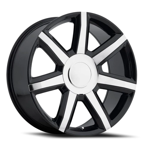 22" Chevy Truck Replica FR56 Gloss Black Chrome Inserts Wheel & Tire Package | 305/45R22 Toyo Proxes ST III Tires | Fits Escalade Tahoe Yukon Silverado Sierra