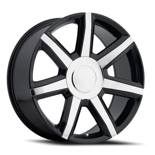 Factory Reproductions FR 56 Escalade Luxury Replica GBCI 22x9 +24 6x139.7mm 78.1mm Gloss Black Chrome Inserts