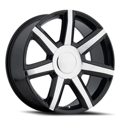 Factory Reproductions FR 56 Escalade Luxury Replica GBCI 22x9 +24 6x139.7mm 78.1mm Gloss Black Chrome Inserts
