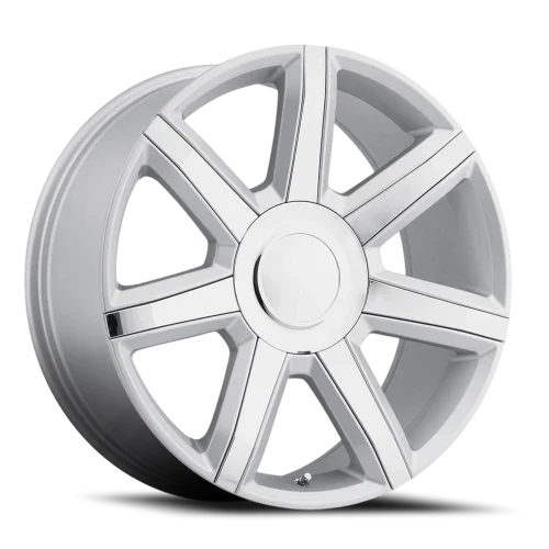 24" Chevy Truck Replica FR56 Silver Chrome Inserts Wheel & Tire Package | 285/40R24 Michelin LTX M/S2 Tires | Fits Escalade Tahoe Yukon Silverado Sierra