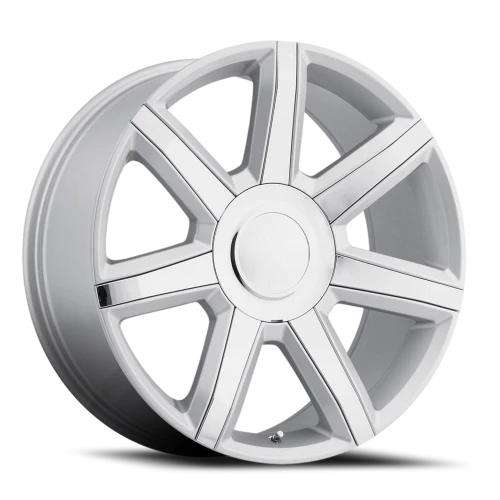 Factory Reproductions FR 56 Escalade Luxury Replica GSCI 22x9 +31 6x139.7mm 78.1mm Gloss Silver Chrome Inserts