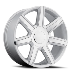 Factory Reproductions FR 56 Escalade Luxury Replica GSCI 24x10 +31 6x139.7mm 78.1mm Gloss Silver Chrome Inserts