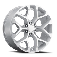 Factory Reproductions FR 59 Chevrolet Snowflake Replica SL 24x10 +24 6x139.7mm 78.1mm Gloss Silver Machined Face