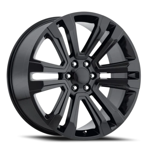 24" Chevy Truck Replica FR72 Gloss Black Wheel & Tire Package | 33X12.50R24 RBP Repulsor M/T Tires | Fits Escalade Tahoe Yukon Silverado Sierra