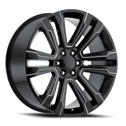 26" Chevy Truck Replica FR72 Gloss Black Milled Wheel & Tire Package | 295/30R26 Lexani LX-Thirty Tires | Fits Escalade Tahoe Yukon Silverado Sierra