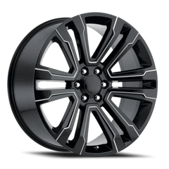 24" Chevy Truck Replica FR72 Gloss Black Milled Wheel & Tire Package | 305/35R24 Lexani LX-Thirty Tires | Fits Escalade Tahoe Yukon Silverado Sierra
