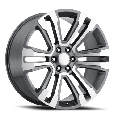 24" Chevy Truck Replica FR72 Gray Machined Wheel & Tire Package | 285/40R24 Arroyo Grand Sport All Season Tires | Fits Escalade Tahoe Yukon Silverado Sierra