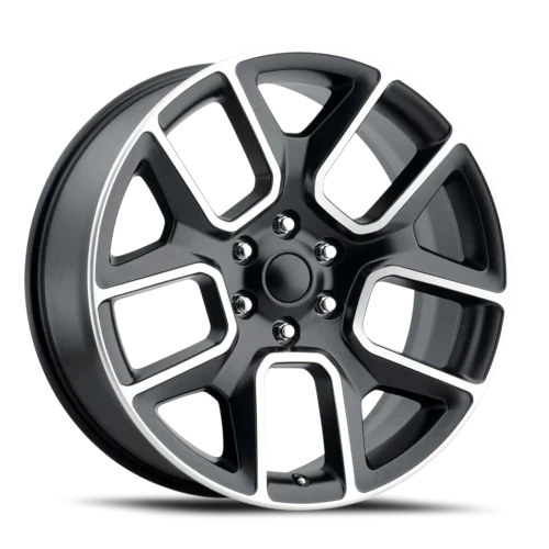 24" Chevy Truck Replica FR76 Satin Black Machined Wheel & Tire Package | 33X12.50R24 RBP Repulsor M/T Tires | Fits Escalade Tahoe Yukon Silverado Sierra