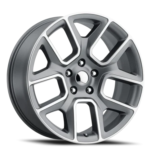 22" Chevy Truck Replica FR76 Satin Gray Machined Wheel & Tire Package | 275/50R22 Michelin LTX M/S2 Tires | Fits Escalade Tahoe Yukon Silverado Sierra