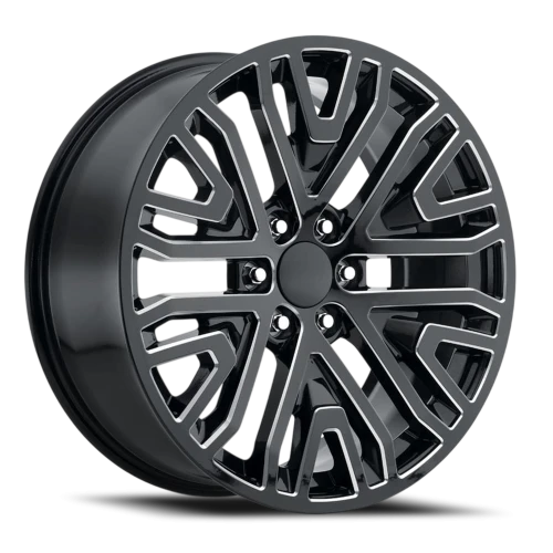 Factory Reproductions FR 93 GMC Mesh Split 6 Spk Replica GB-M 22x9 +28 6x139.7mm 78.1mm Gloss Black Milled Ball