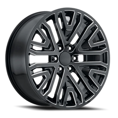 Factory Reproductions FR 93 GMC Mesh Split 6 Spk Replica GB-M 22x9 +28 6x139.7mm 78.1mm Gloss Black Milled Ball