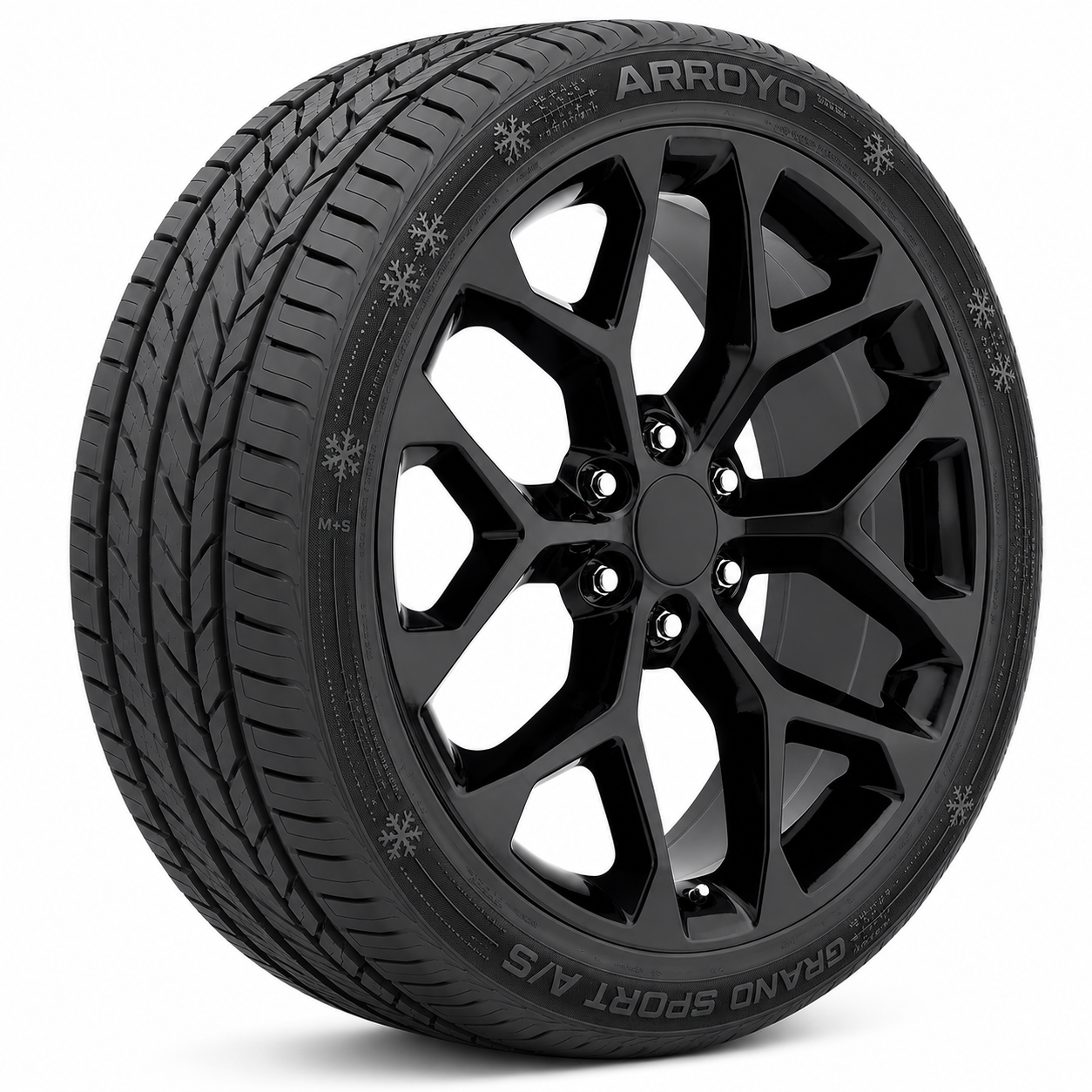 24" Chevy Truck Replica FR59 Snowflake Black Wheel & Tire Package | 285/40R24 Arroyo Grand Sport Tires| Fits Escalade Tahoe Yukon Silverado Sierra