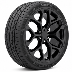 24" Chevy Truck Replica FR59 Snowflake Black Wheel & Tire Package | 285/40R24 Arroyo Grand Sport Tires| Fits Escalade Tahoe Yukon Silverado Sierra