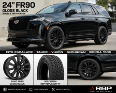 24" Escalade Sport Style Gloss Black Wheels & 305/35R24 RBP RT Tires Package Fits Escalade Tahoe Yukon Sierra