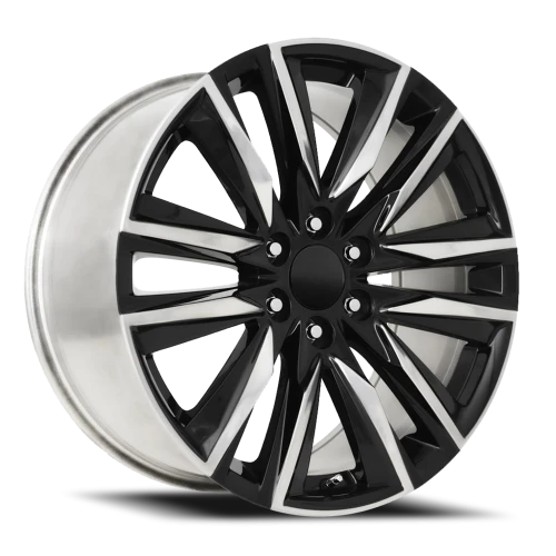 Factory Reproductions FR 90 2024 Escalade Sport Replica GBP 22x9 +28 6x139.7mm 78.1mm Gloss Black Polished Accent