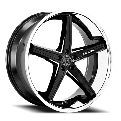 Lexani Wheels Fiorano 679 BGS 20x10 +35 5x127mm 74.1mm Gloss Black Machined Accents-Stainless Steel Lip