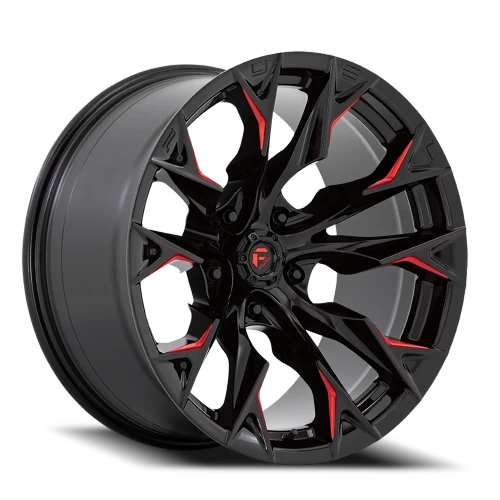 Fuel Flame 5 D823 20x12 -44 5x127mm 71.5mm Gloss Black Milled Candy Red