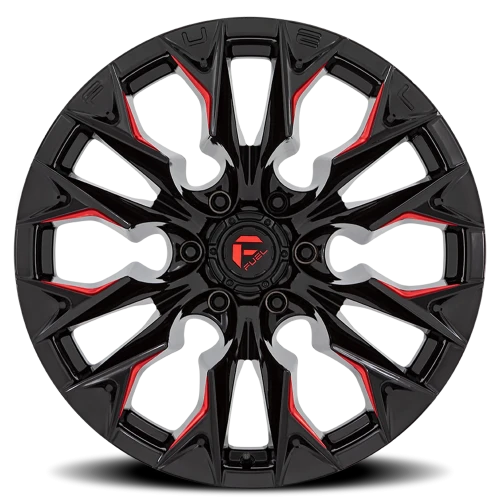 Fuel Flame 5 D823 20x12 -44 5x127mm 71.5mm Gloss Black Milled Candy Red